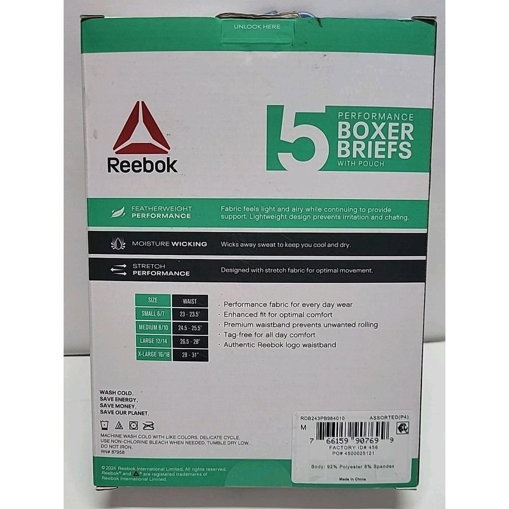 New Reebok Boys 8/10 MEDIUM Boxer Briefs with Pouch‎ 5-PACK Black Gray Red - Picture 2 of 5